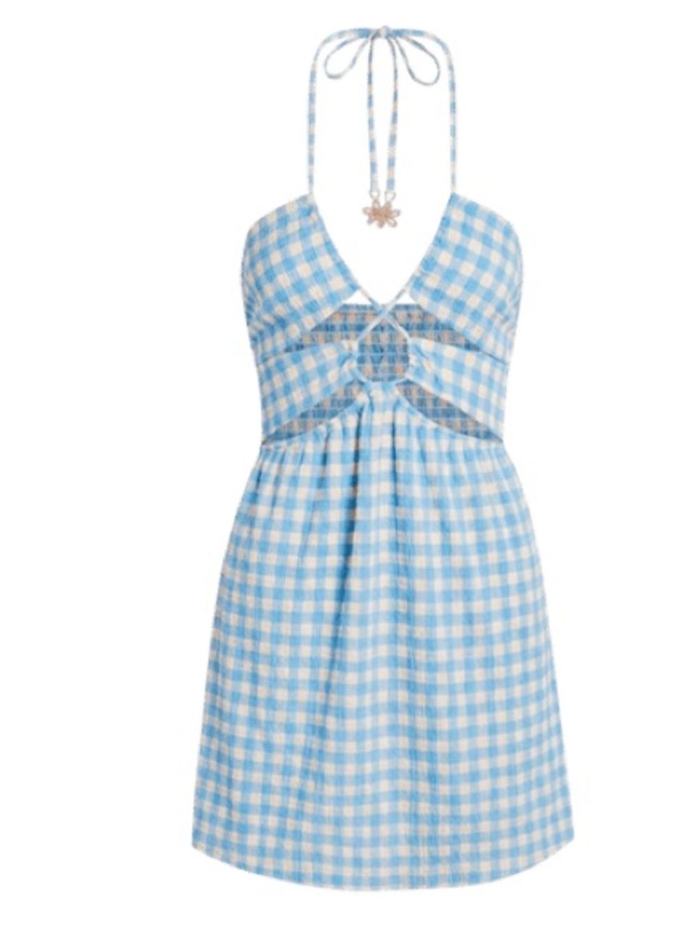 Maaji x Anthropologie Odaline Gingham Cutout Mini Dress M Blue Yellow - Picture 5 of 14